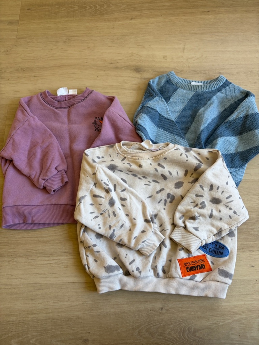 Zara Kids Sweatshirt Trio in Purple , Blue, and Cream